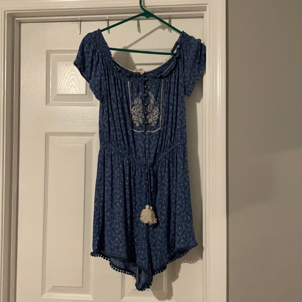 Blue with white decals romper